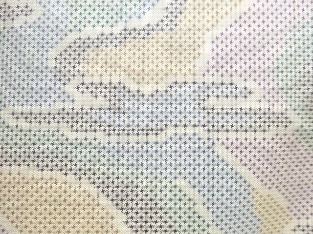 JAPANESE KIMONO / ANTIQUE KIMONO / SILK / OSHIMA TSUMUGI / WOVEN ABSTRACT PATTERN